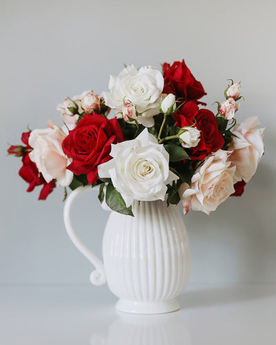 Red White and Pink Real Touch Roses Arrangement