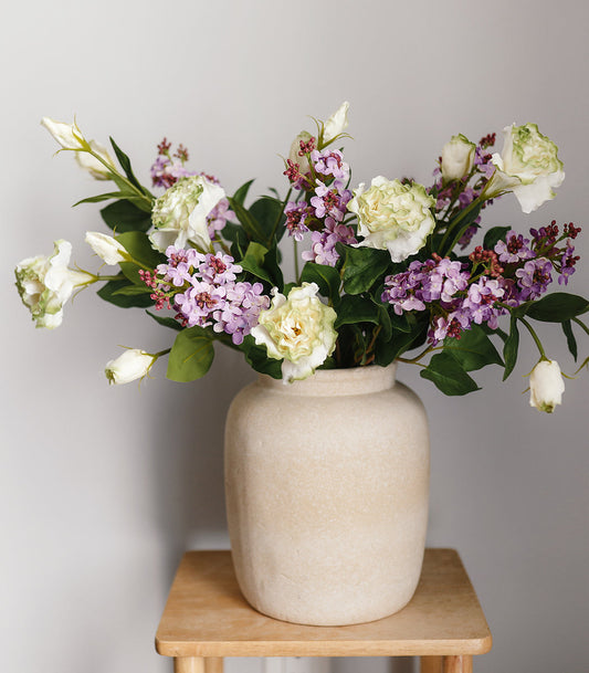 Faux Flower Arrangement with Lisianthus and Purple Lilacs