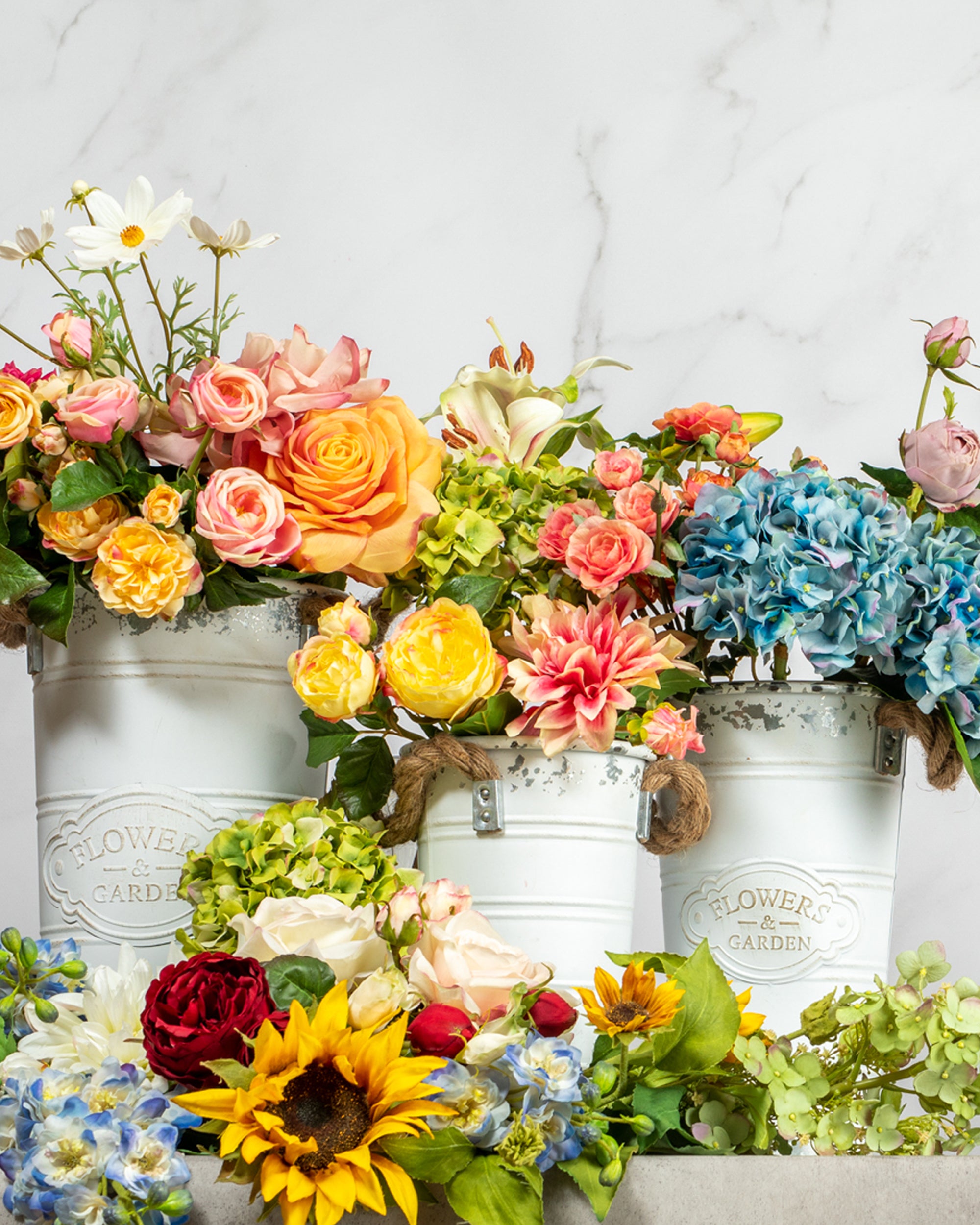 Prestige Botanicals Artificial Summer Flowers in White Vases