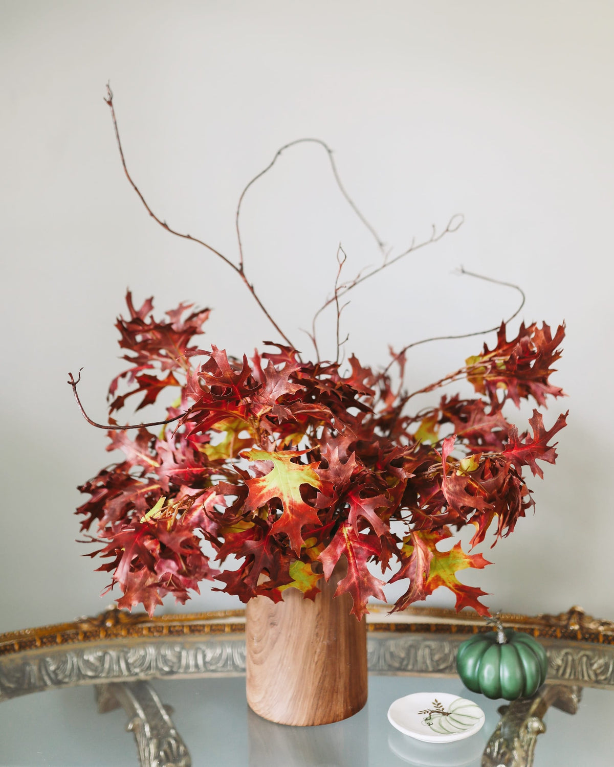 Artificial Fall Foliage Antler Leaves an willow in a vase