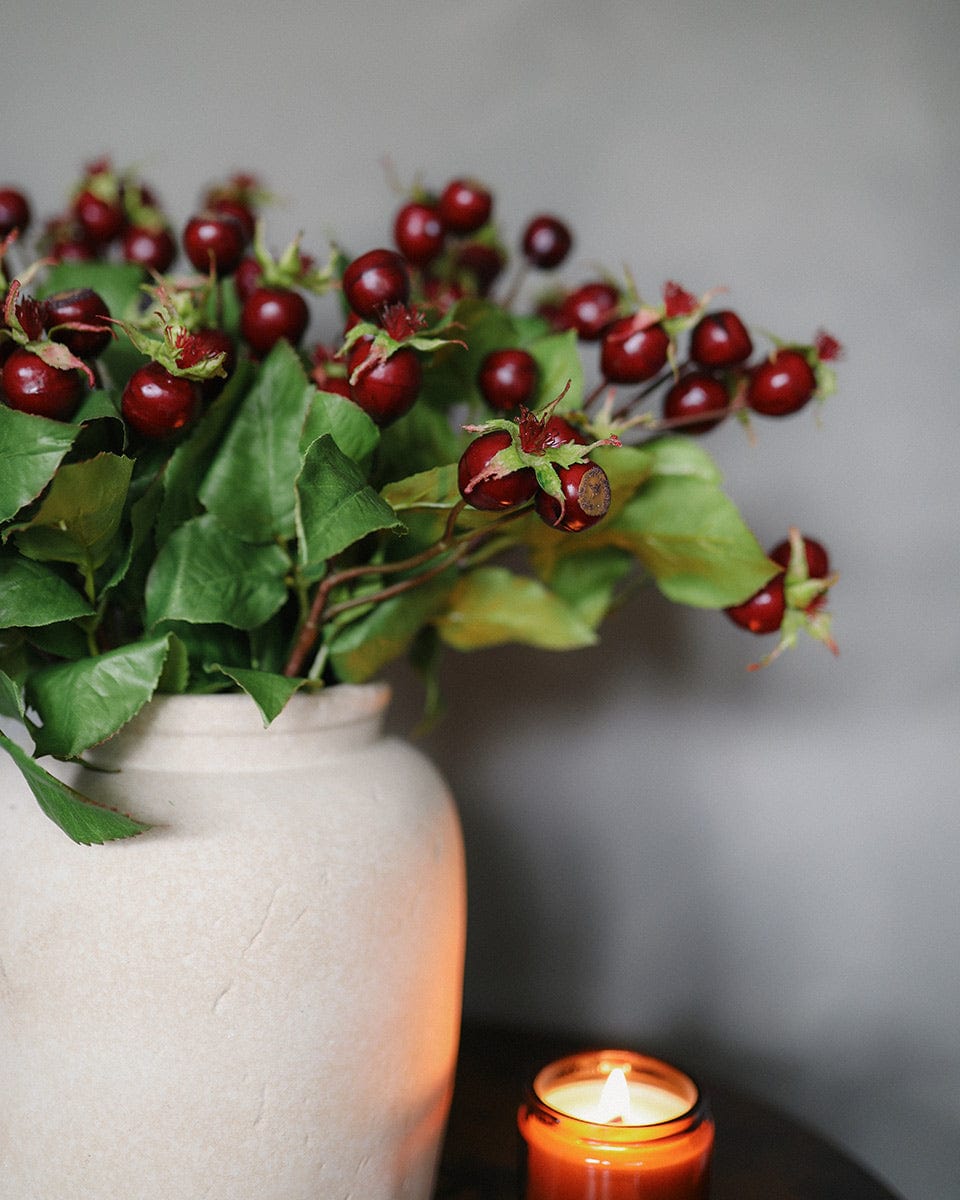 Fake Berries Burgundy Rose Hips Home Decor