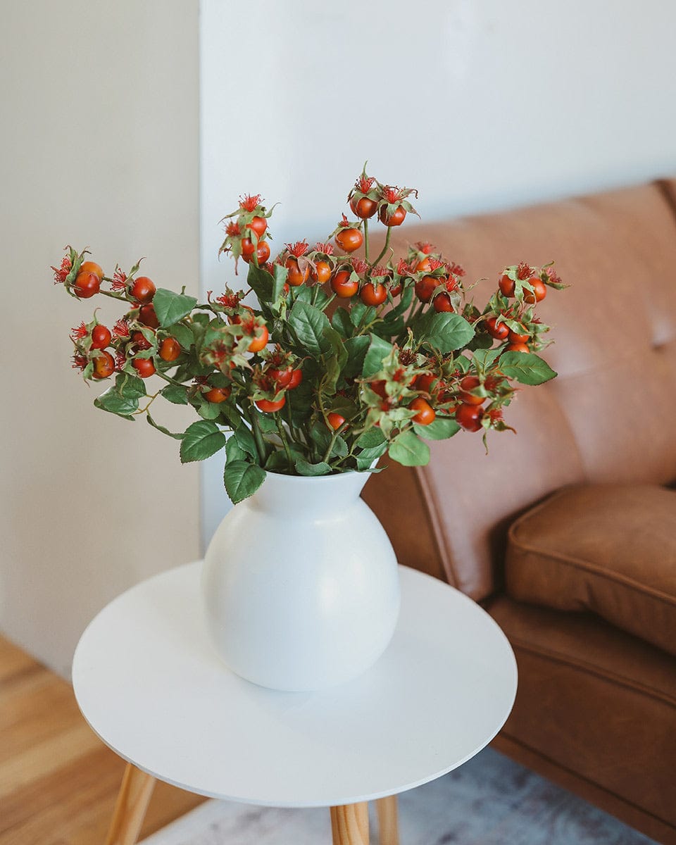 Faux Berry Arrangement with Orange Red Rose Hips