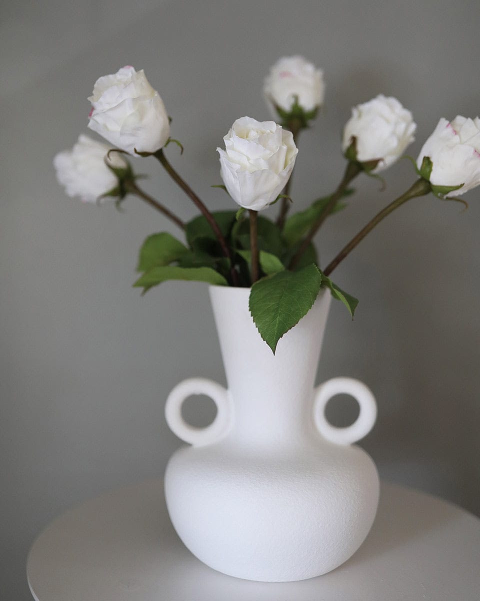 Silk Roses in Vase White Rose Buds
