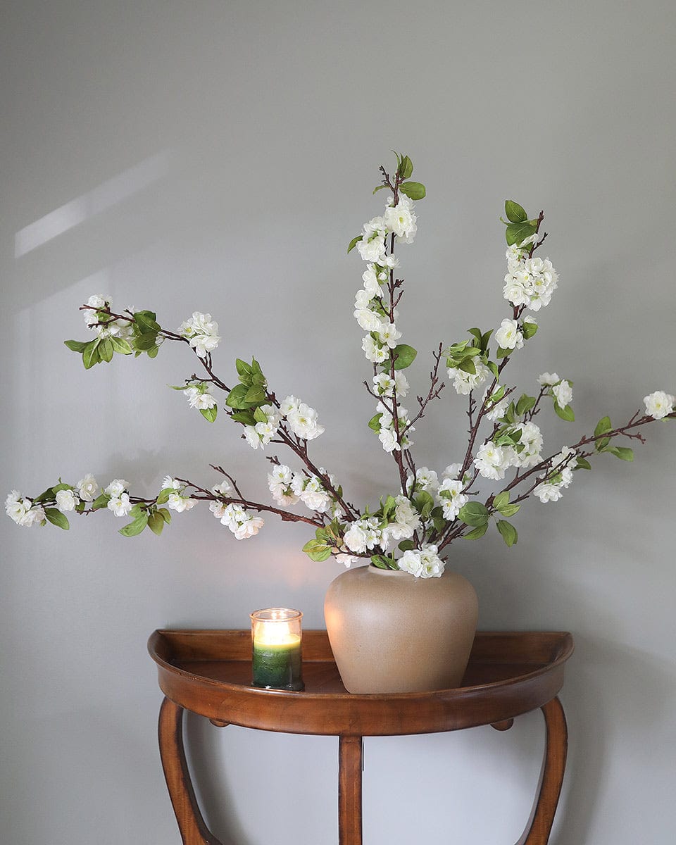 Faux Flowers Cherry Branches Styled in Ceramic Vase
