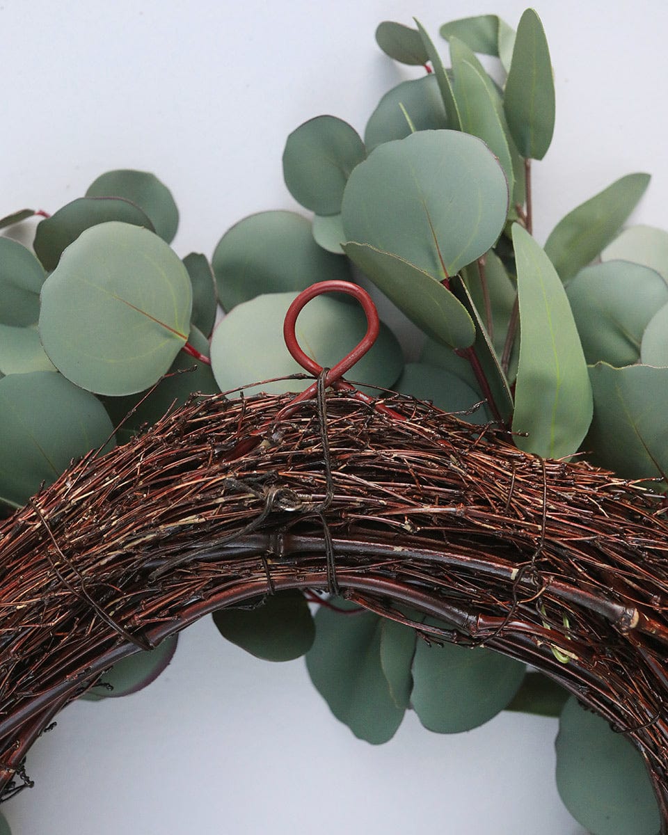 Fake Eucalyptus Wreath with Grapevine Back and Hanger