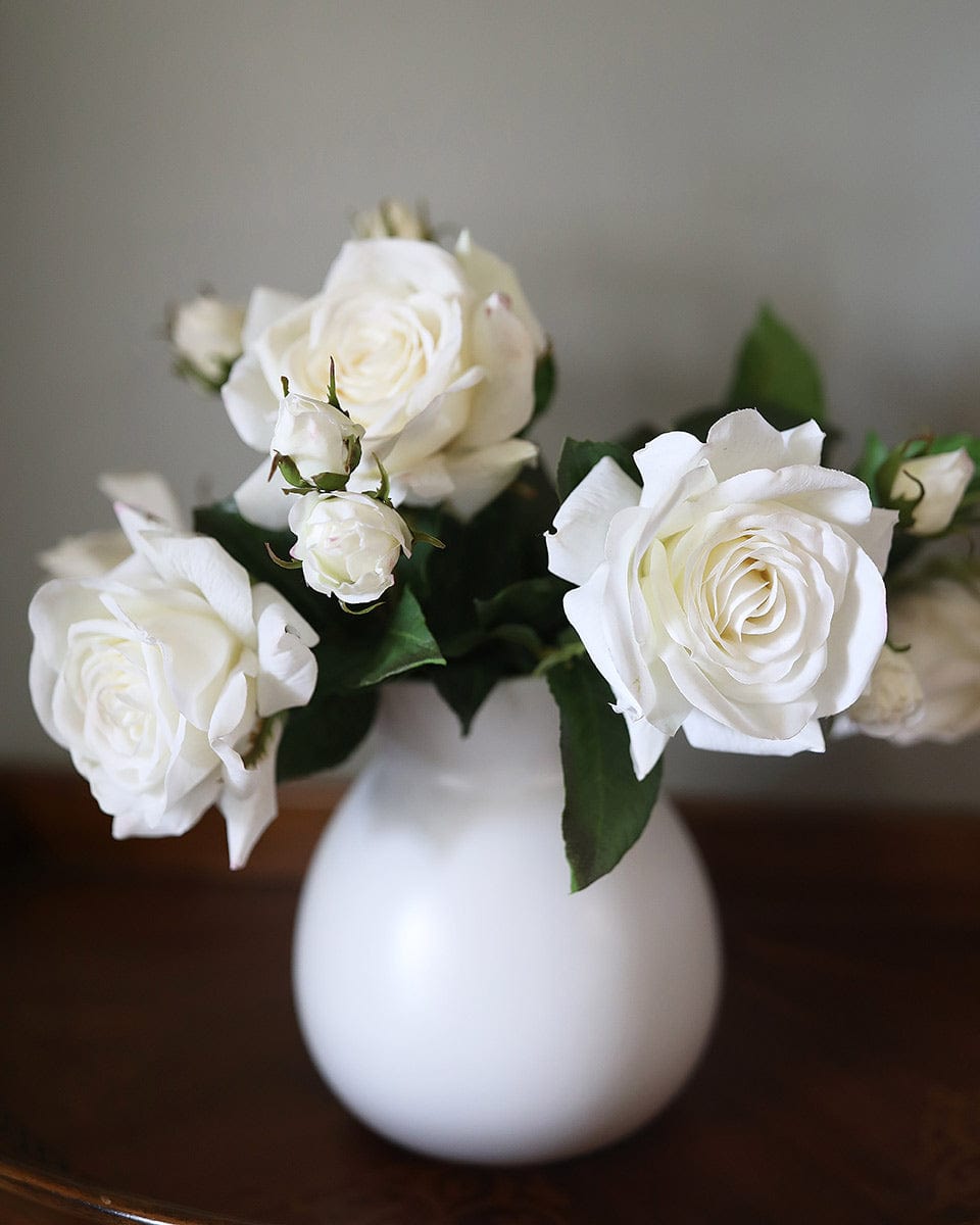 Detailed Shot of White Artificial Roses in a Vase