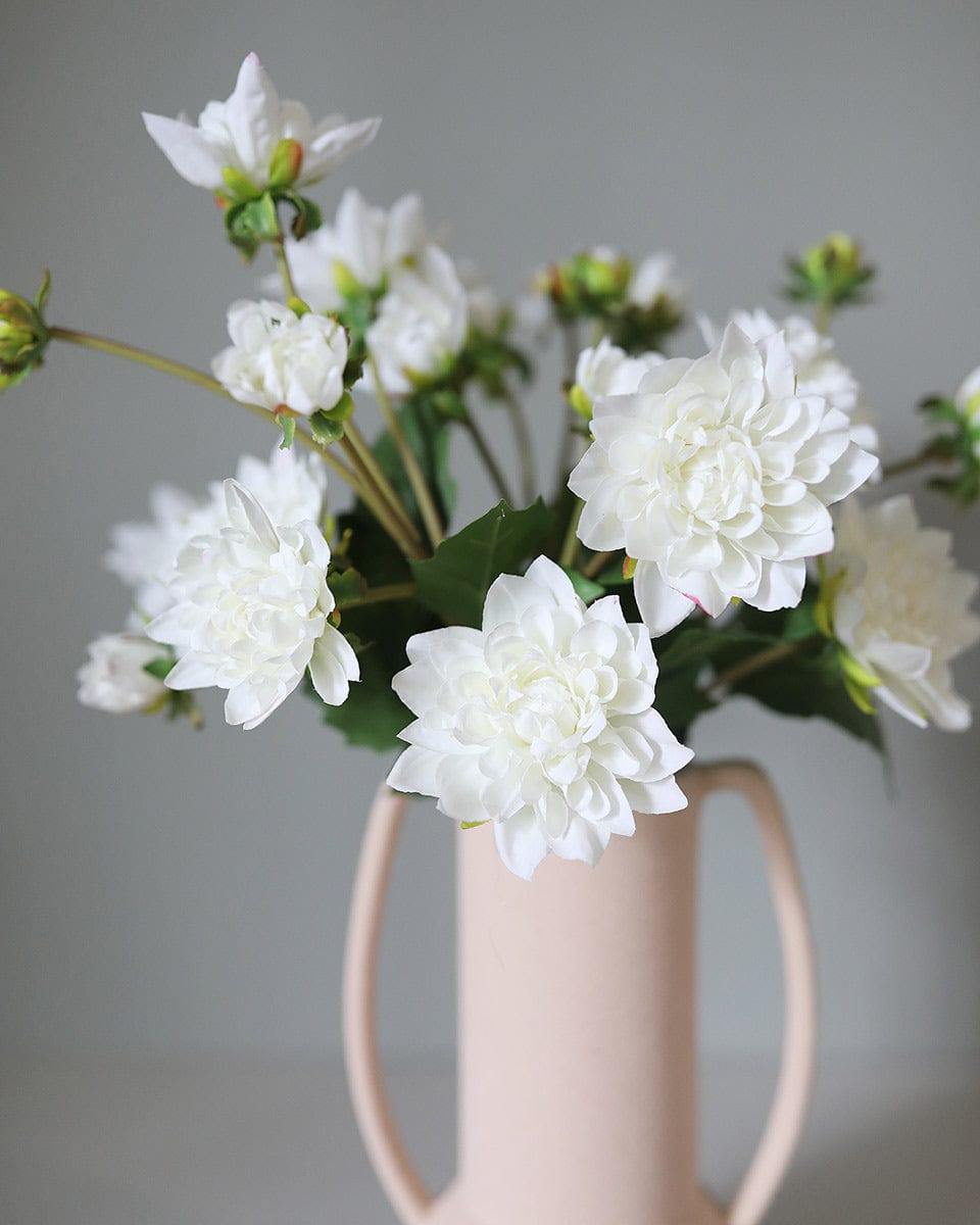 Artificial White Dahlia Blossoms in Vase