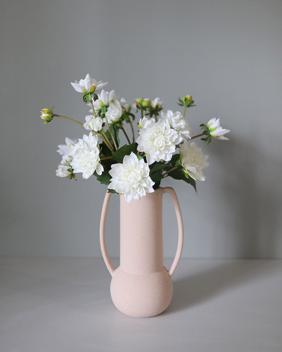 Faux Flowers White Dahlia Spray in Pink Vase