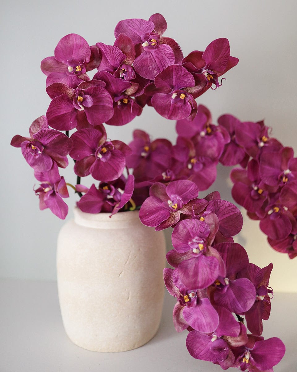 Fake Flowers Magenta Pink Orchids Cascading in Vase