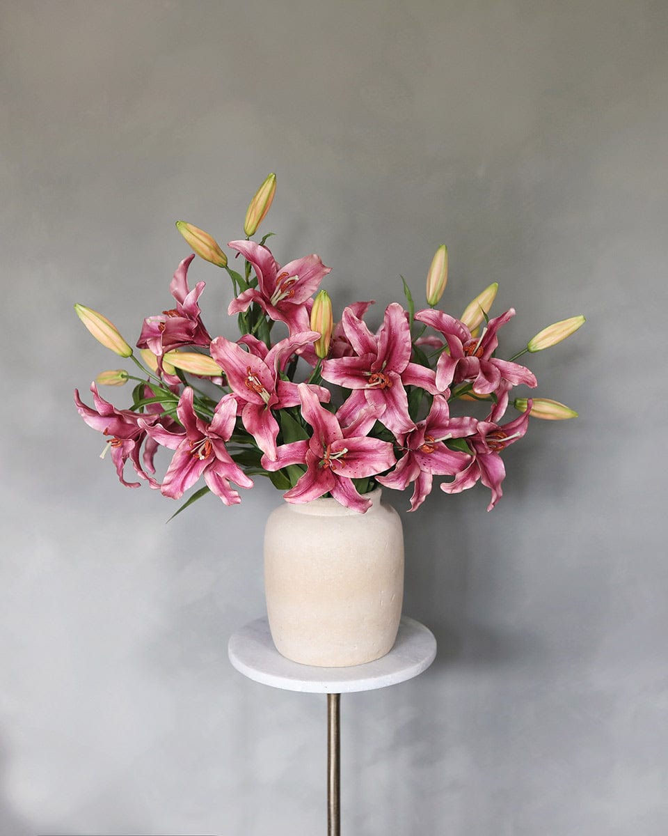 Artificial Lily Fake Flowers in Plum Pink Home Decor