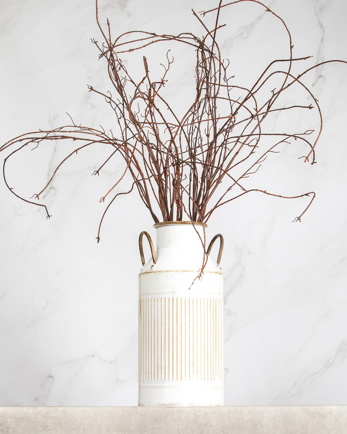 Prestige Botanicals Artificial twisted willow branches in a white tin vase