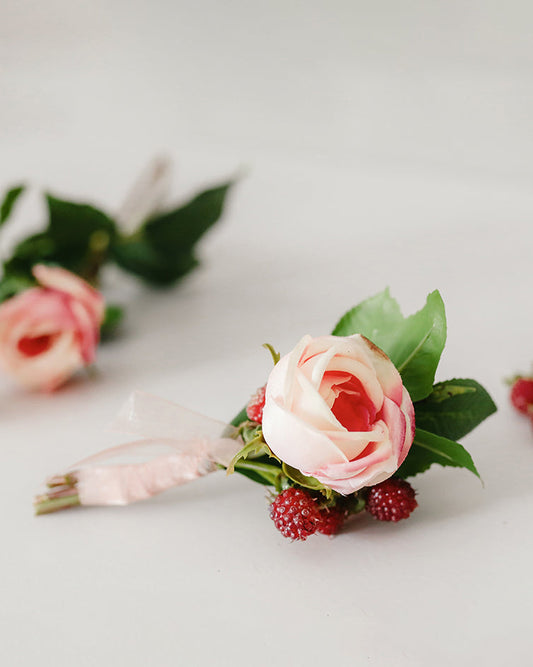 Pink Rose Artificial Wedding Flower Boutonniere