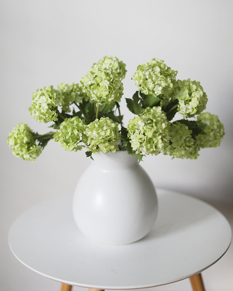Artificial Flowers Green Snowballs Arranged in Vase