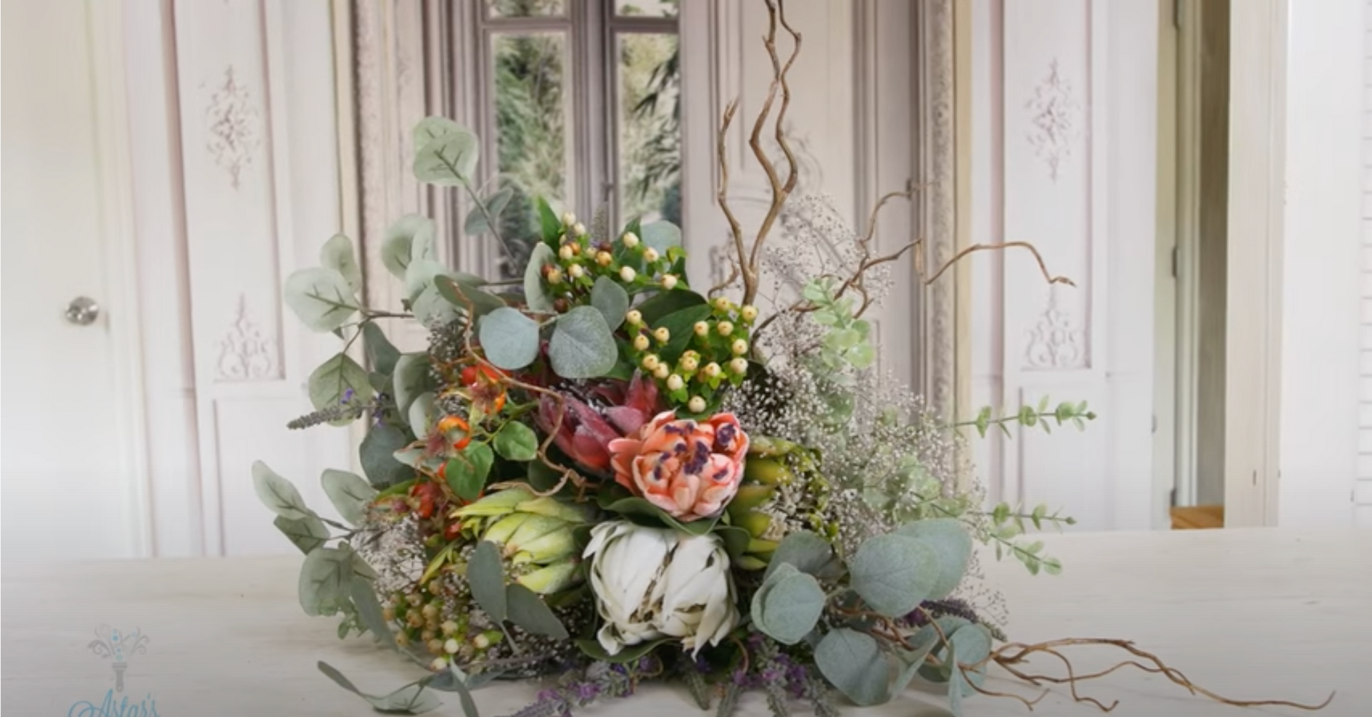 How to make a Rustic Wedding Bouquet of Mixed Proteas, Lavender, Berries & Foliage