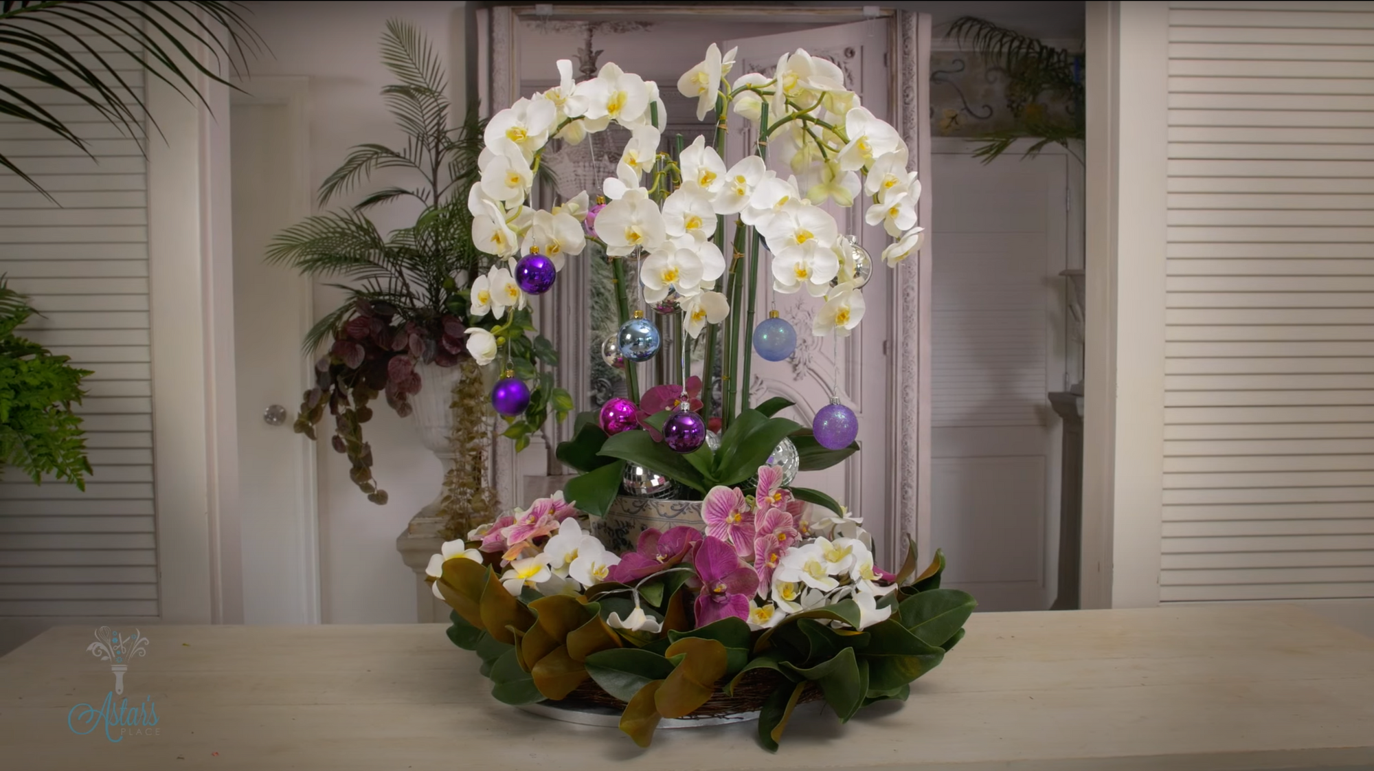 A Holiday Table Wreath with Tropical Orchids!