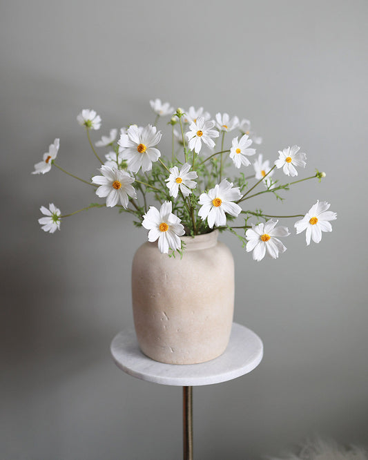 White Faux Cosmos Styled in Neutral Vase for Home Styling