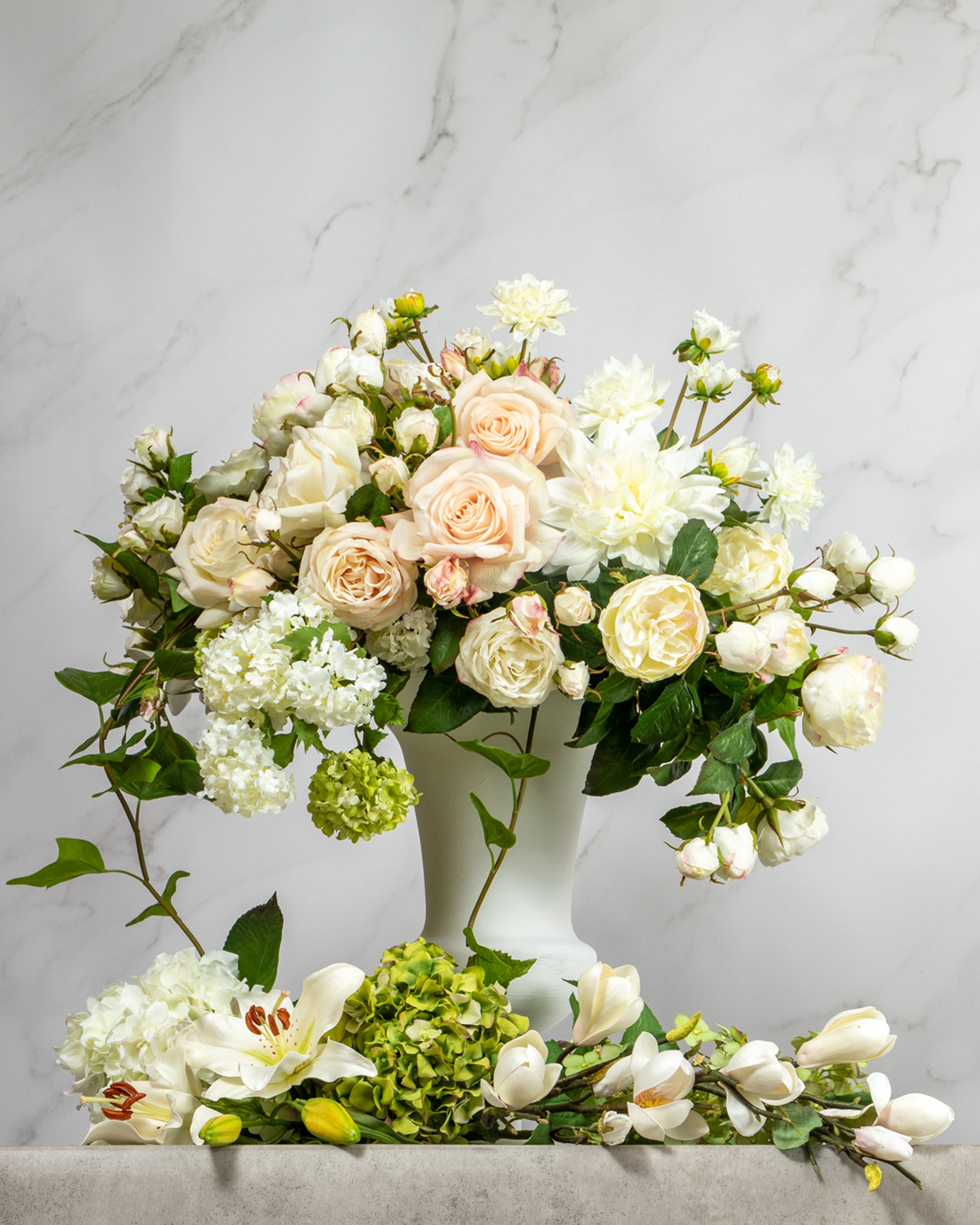 Prestige Botanicals Artificial Flowers for Weddings in a large white vase