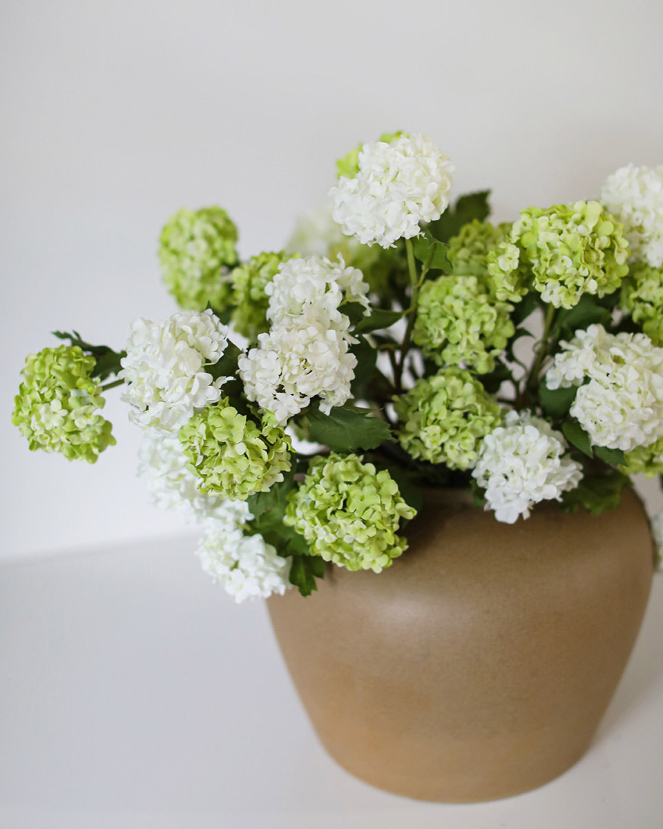 Green and Cream Faux Snowball Flowers Home Decor