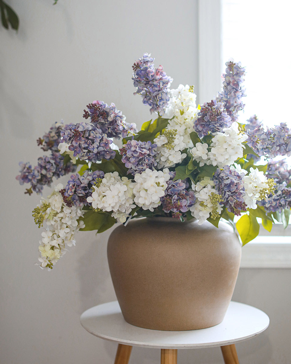 Faux Flowers Real Touch Lilacs in a Ceramic Vase