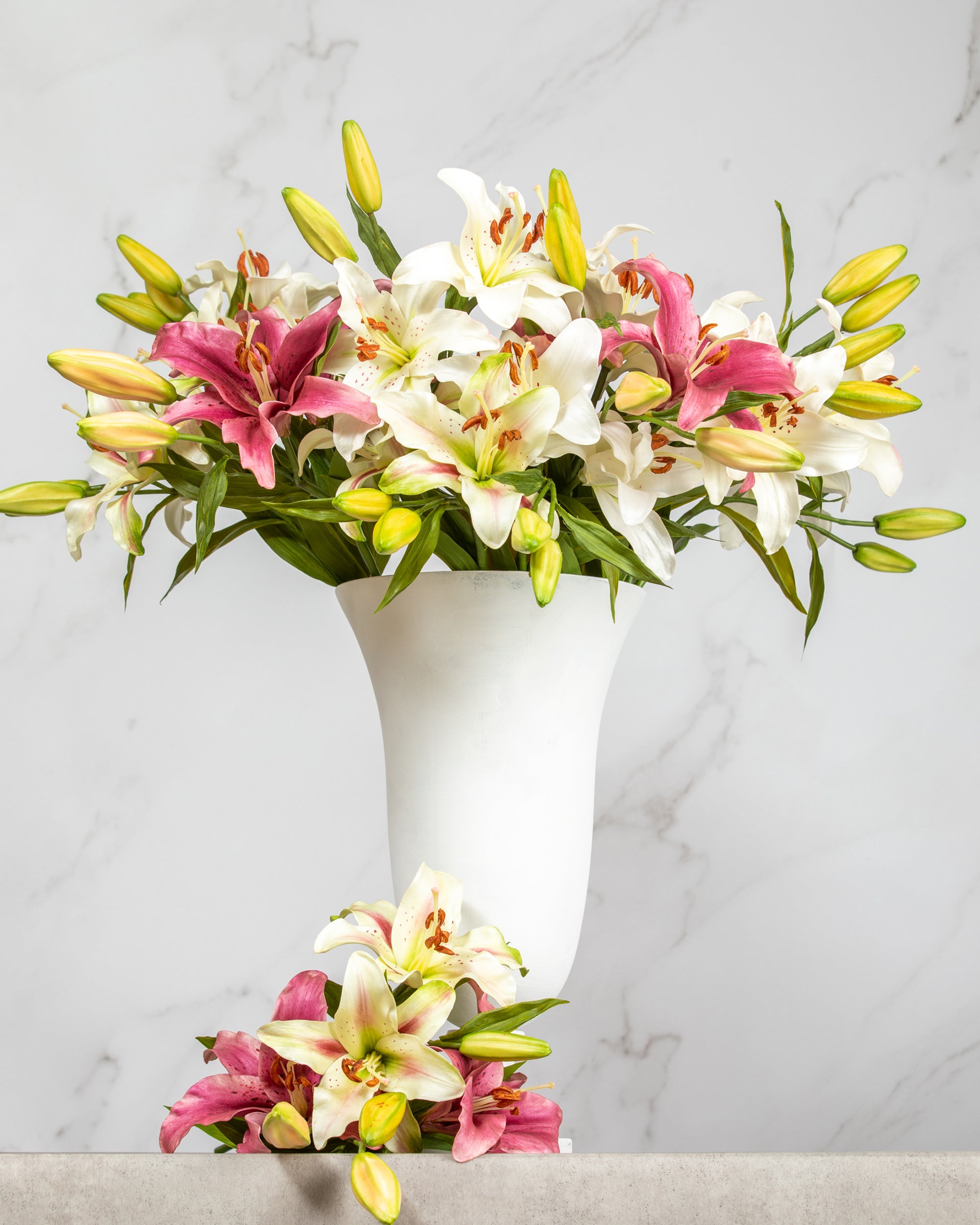 Prestige Botanicals Artificial Stargazer Lilies in a white vase