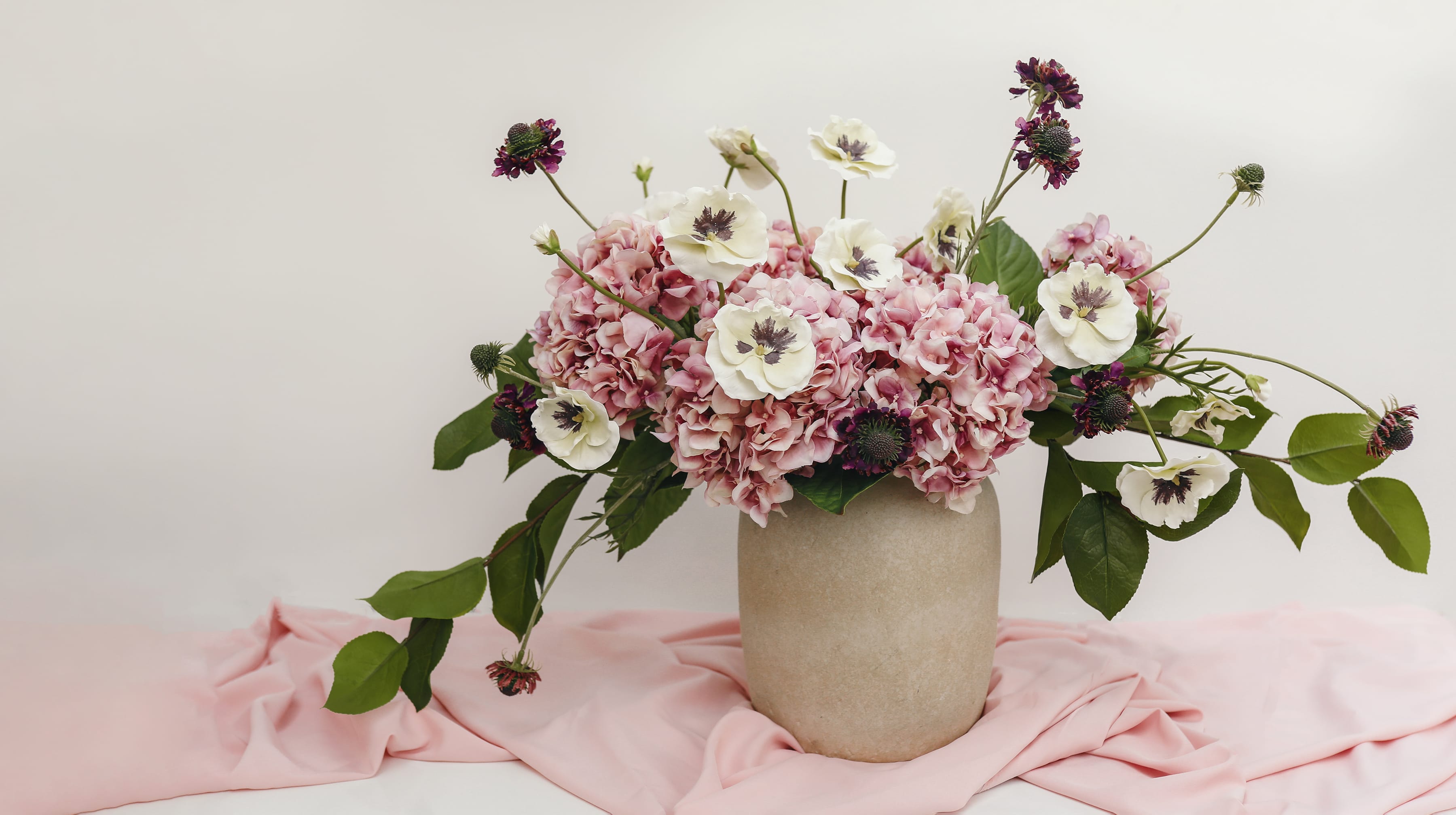 Artificial Flower Arrangement with Hydrangeas and Wildflowers
