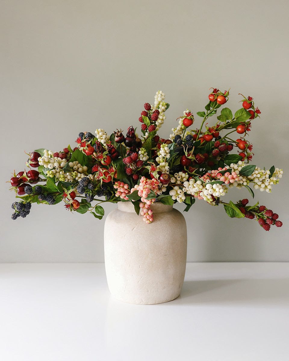 Fake Berries Arrangement Mix with Snowberries, Rose Hips, Raspberries, and Blackberries