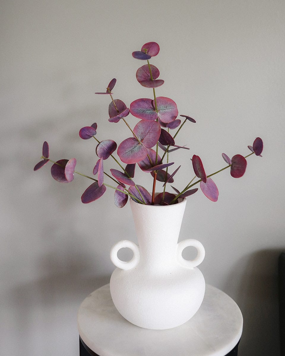 Faux Foliage Eucalyptus Leaves in White Vase