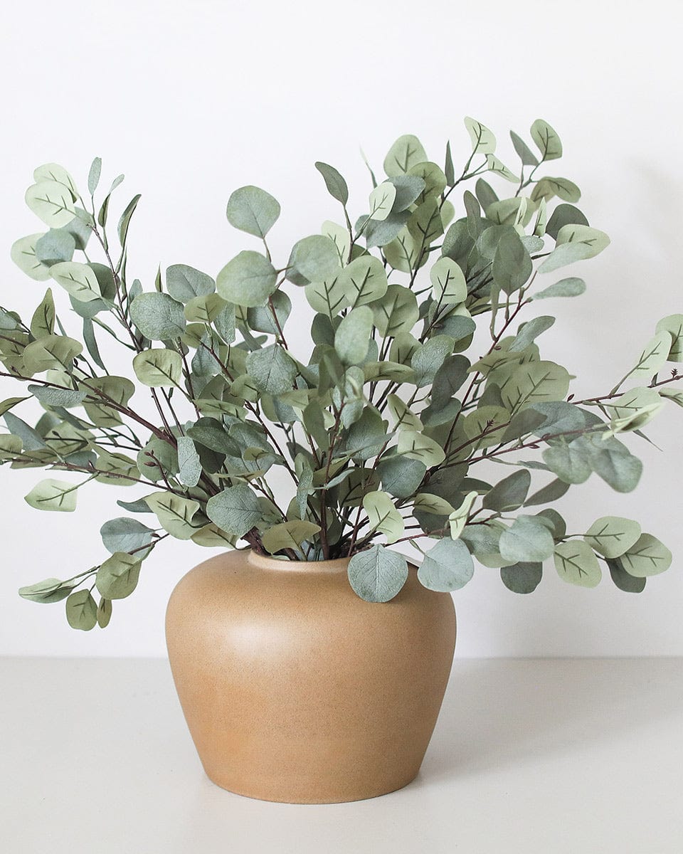 Faux Eucalyptus Leaves in Ceramic Vase