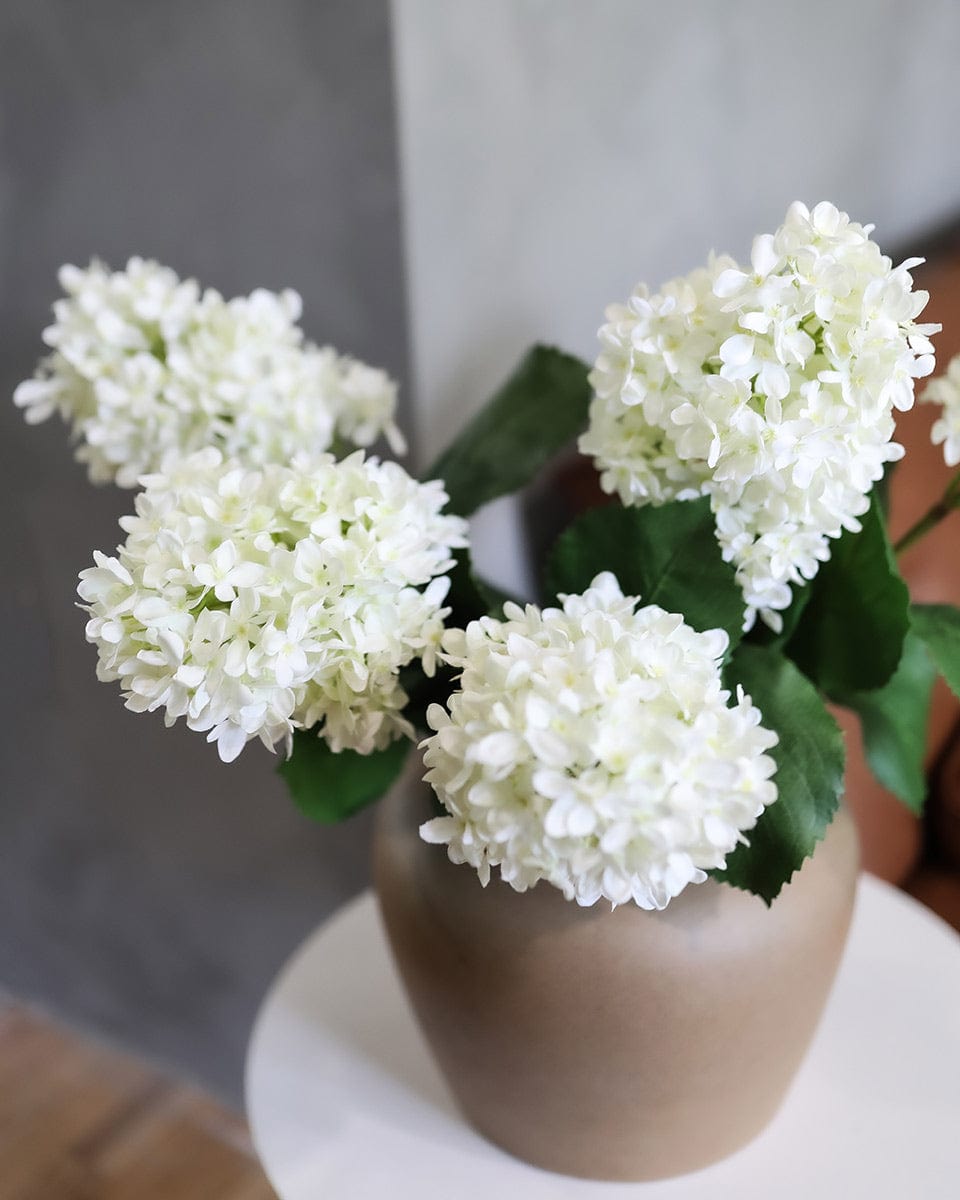 Silk Flowers Cream White Hydrangeas in Ceramic Vase