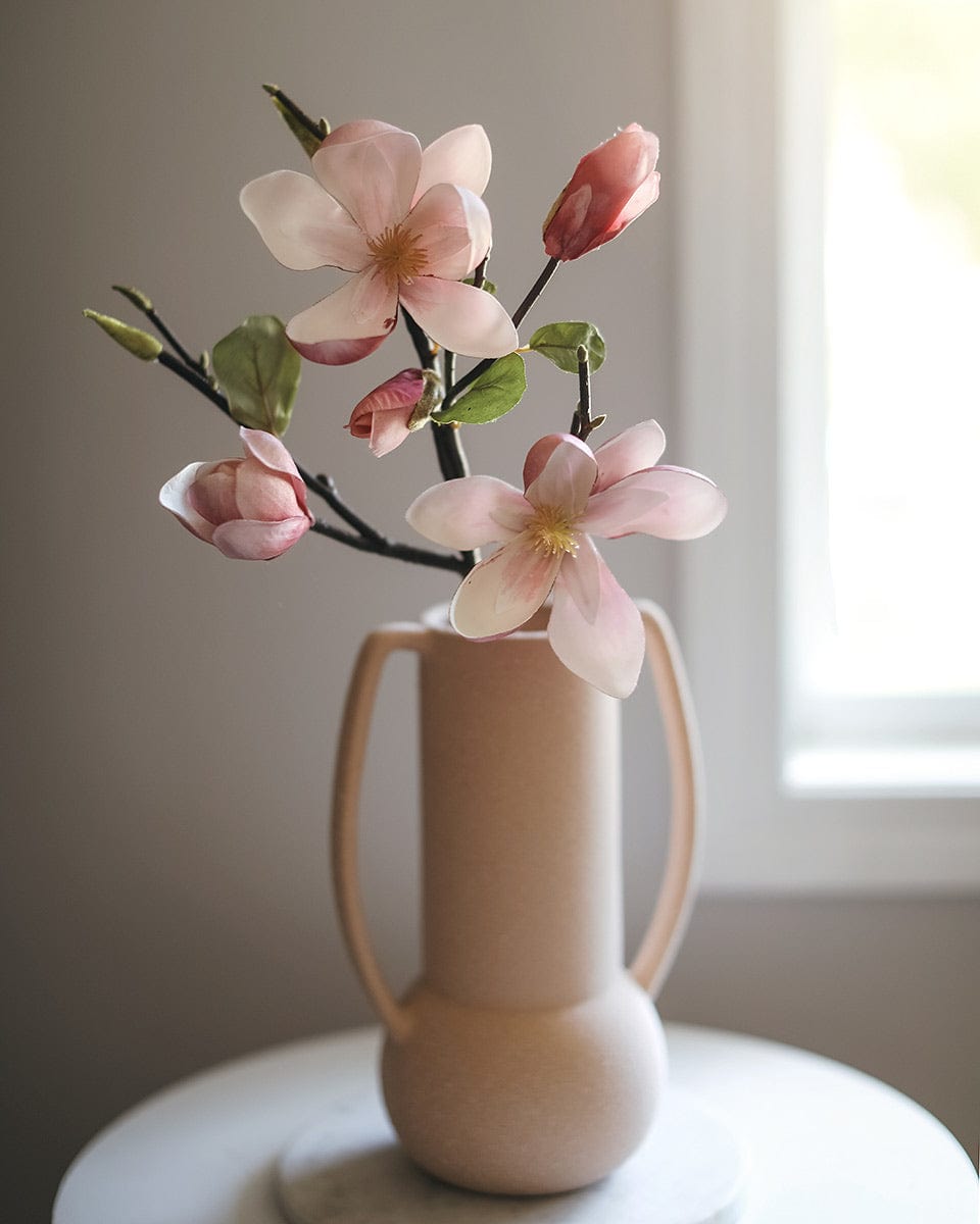Pink Fuchsia Silk Magnolia Blossoms in Vase