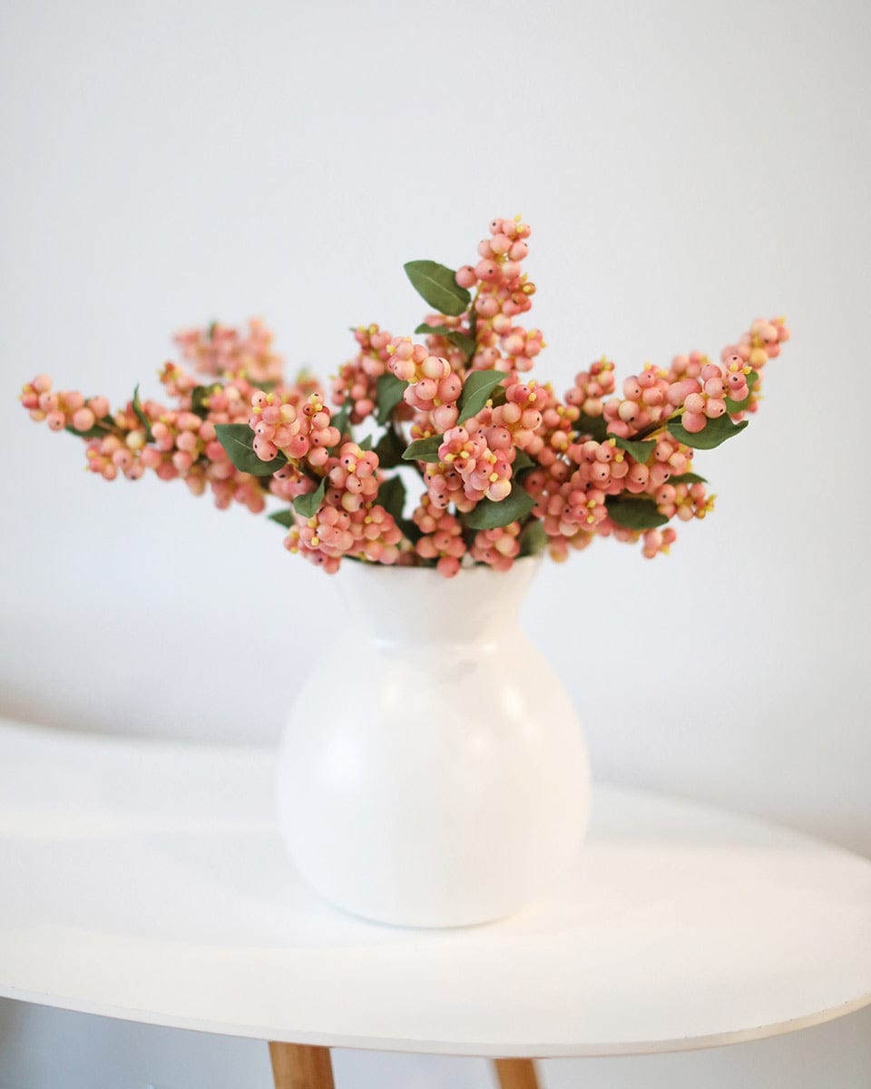 Pink Snowberry Faux Berries in Ceramic Vase