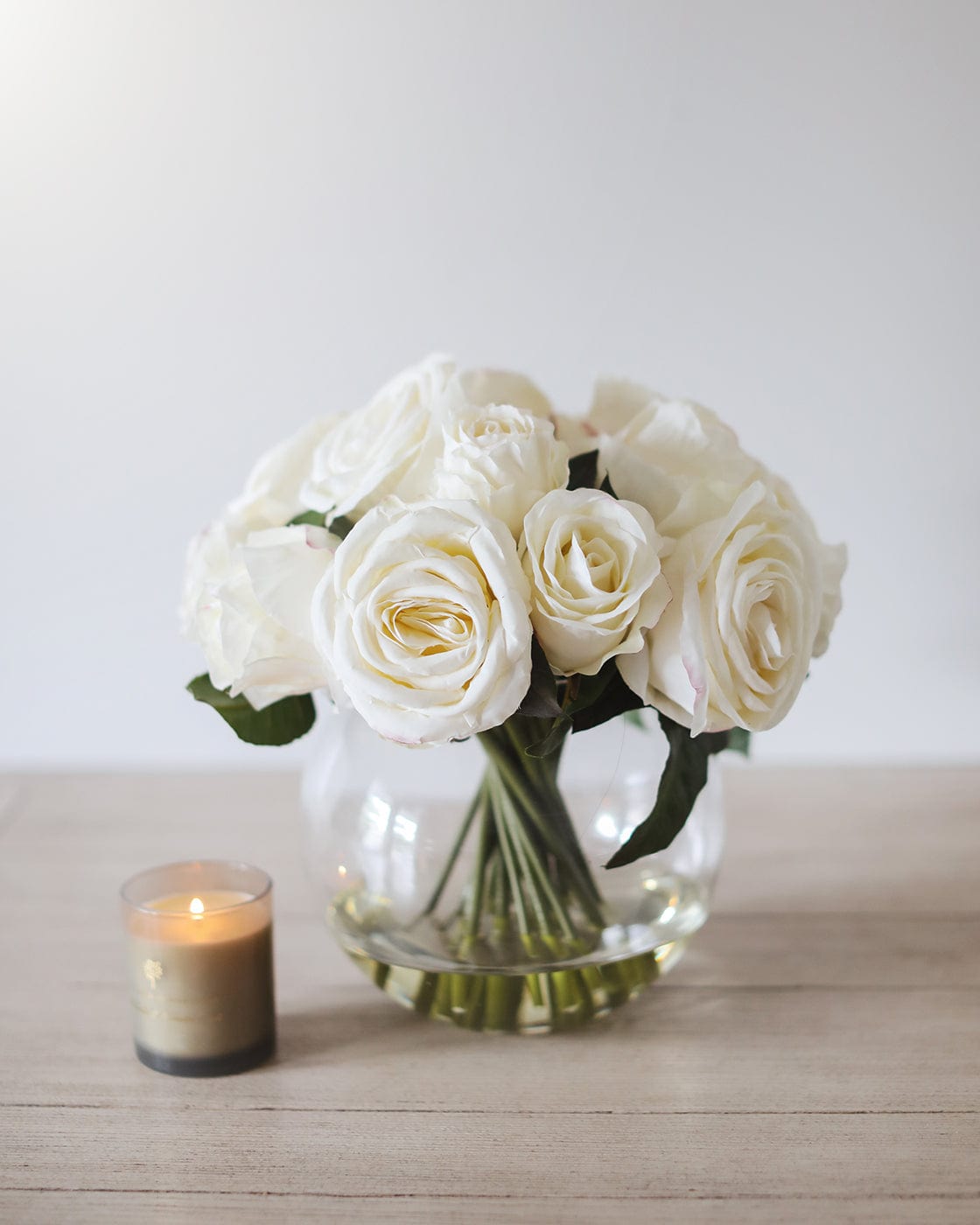 Premium Silk Roses Pre Arranged in a Glass Bubble Vase