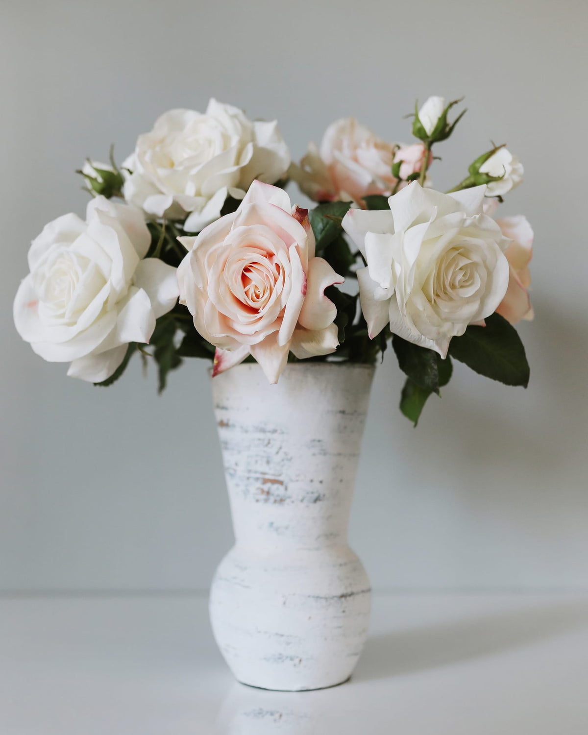 faux white and pink real touch roses
