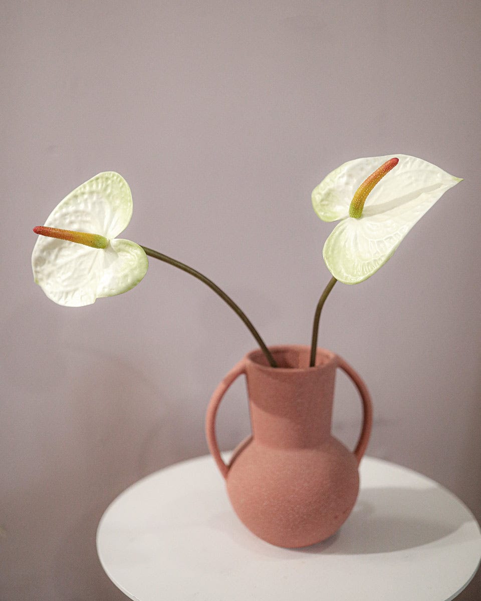 Simple Styling Faux Anthuriums in Ceramic Vase