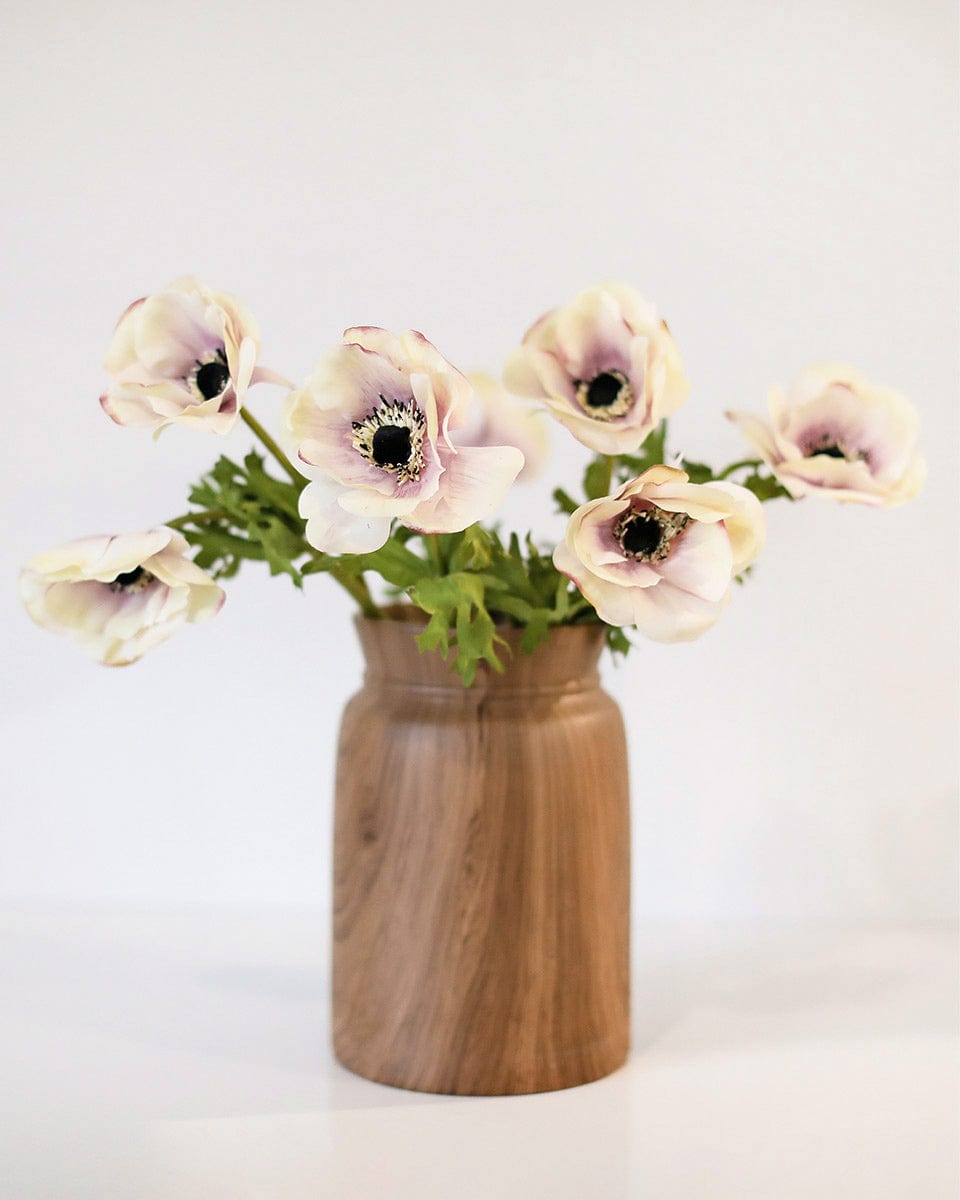 Real Touch Cream Lavender Anemones Styled in Wood Vase