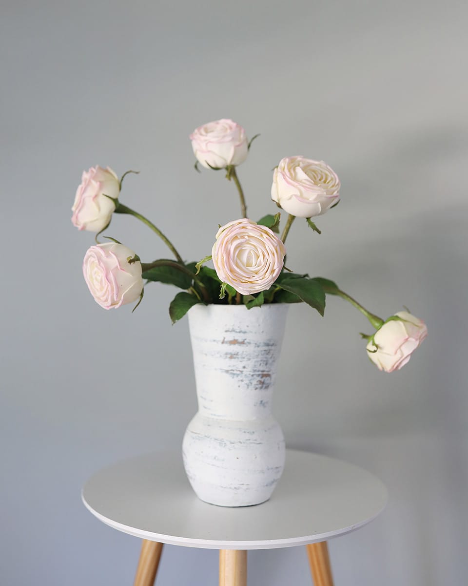 Real Touch Flower Display of Cream Pink Roses