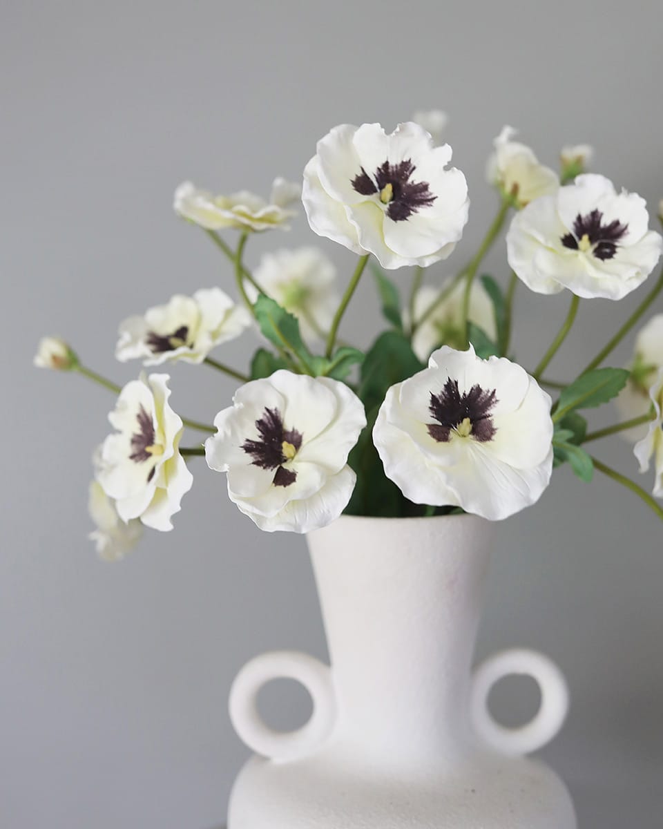 Silk Flowers Pansies in Cream Purple
