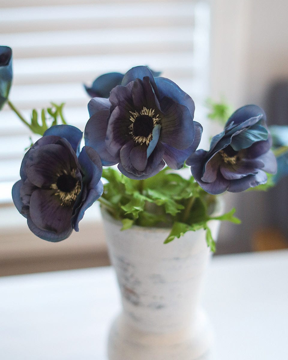 Simple Flower Arrangement for Home Styling with Blue Artificial Anemones