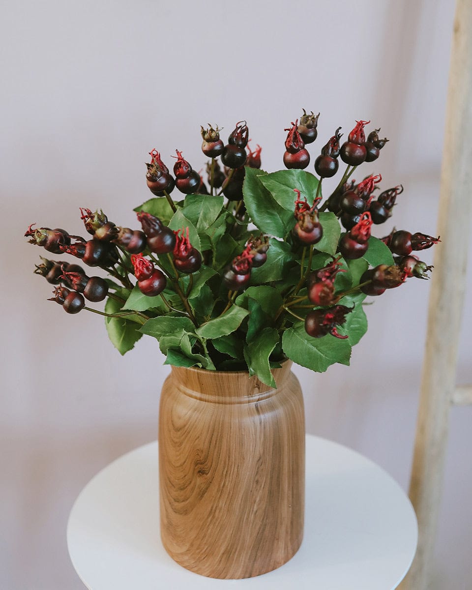 Home Styling Burgundy Rose Hips in Vase