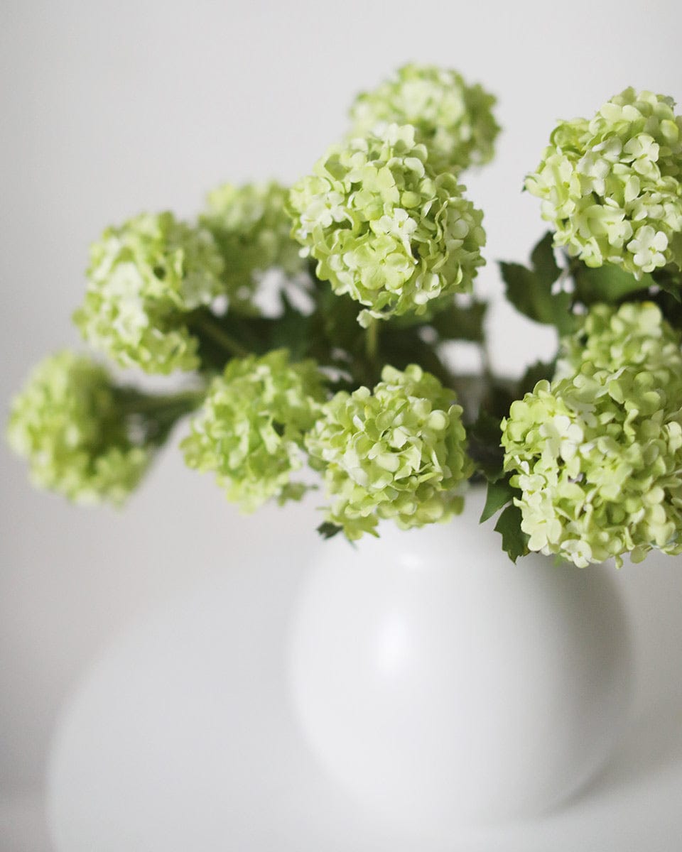 Artificial Flowers Green Snowballs in Ceramic Vase