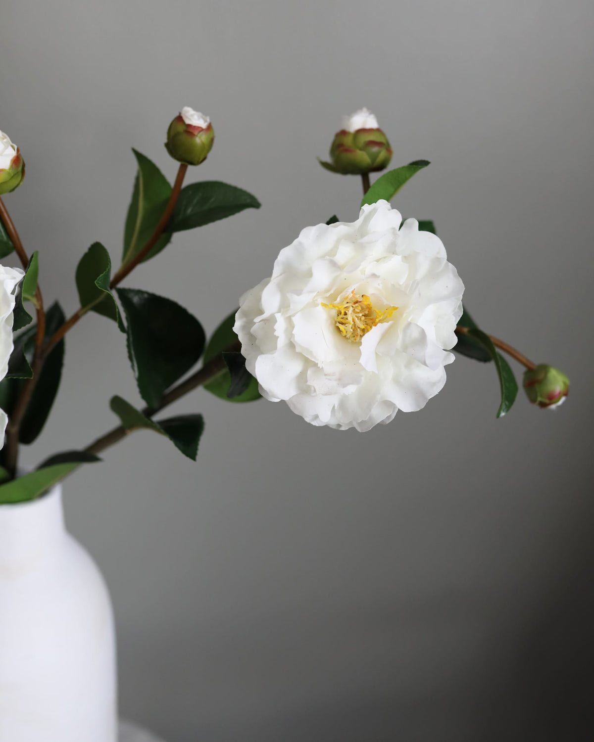Faux White Real Touch Camellia close up 