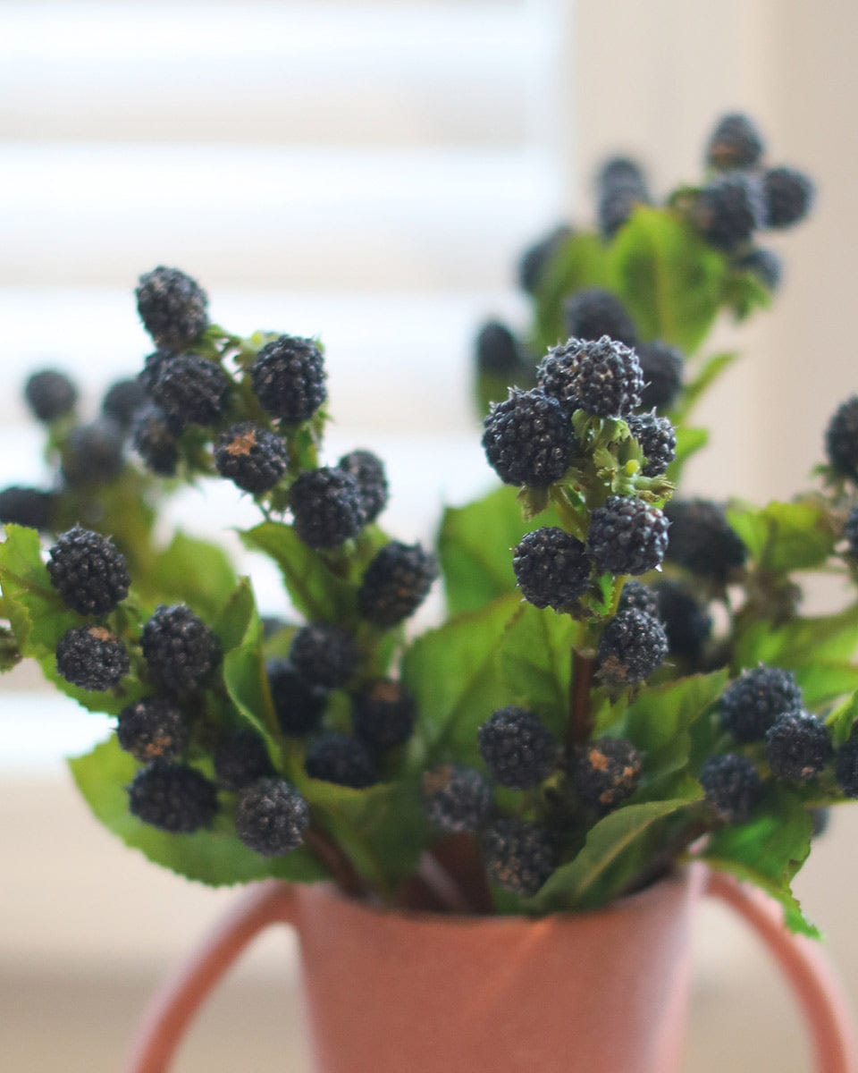 Detailed Shot of Artificial Blackberries in Vase