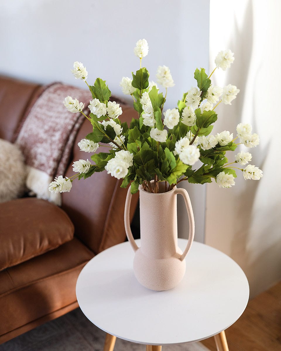 Artificial Cream White Hops in Pink Ceramic Vase