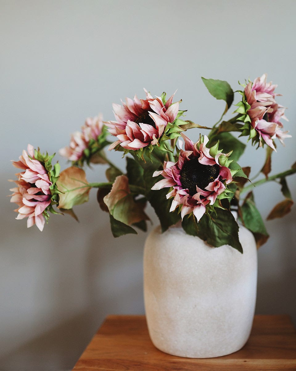 Purple Artificial Sunflowers in Neutral Vase