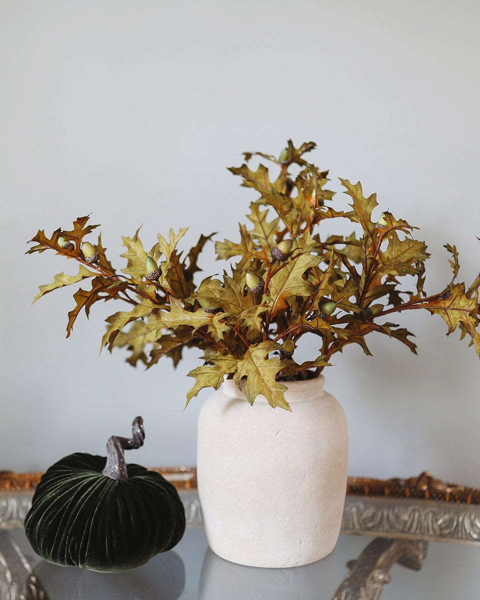 Faux Oak Leaves with Acorns in Green and Brown