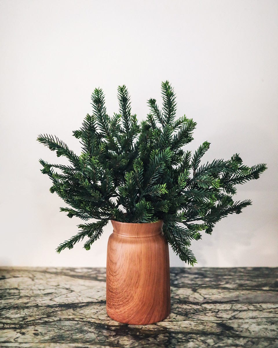 Faux Cedar Holiday Greenery in Wood Vase