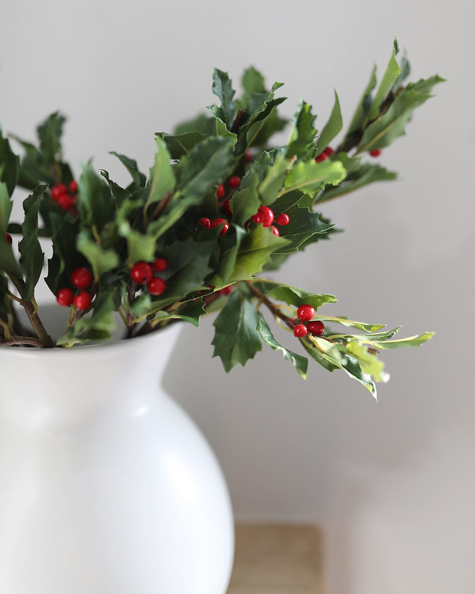 Artificial Holly Leaves and Berries in Vase