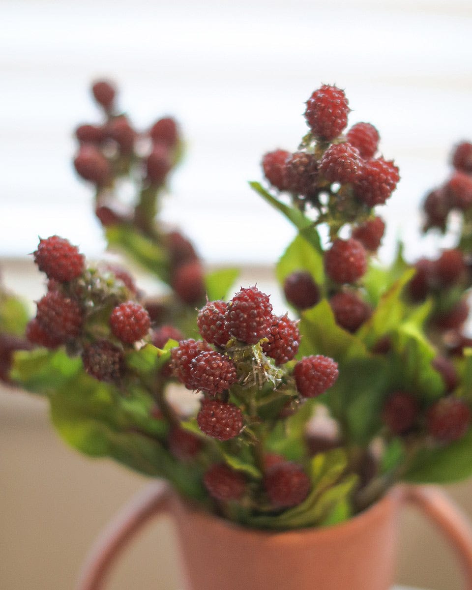 Fake Fruits Red Raspberry Stems in Vase