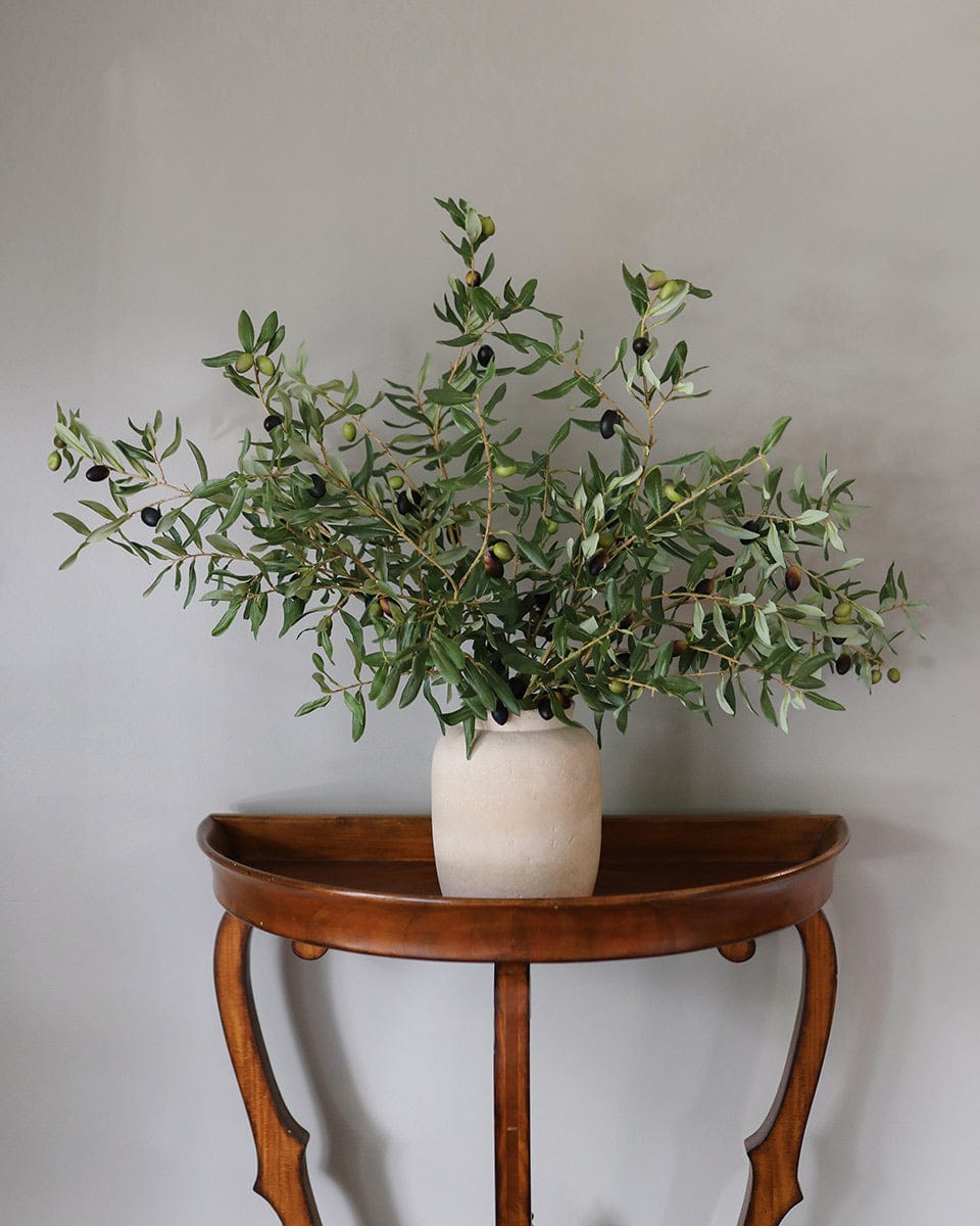 Artificial Foliage Green Olive Leaves in Ceramic Vase