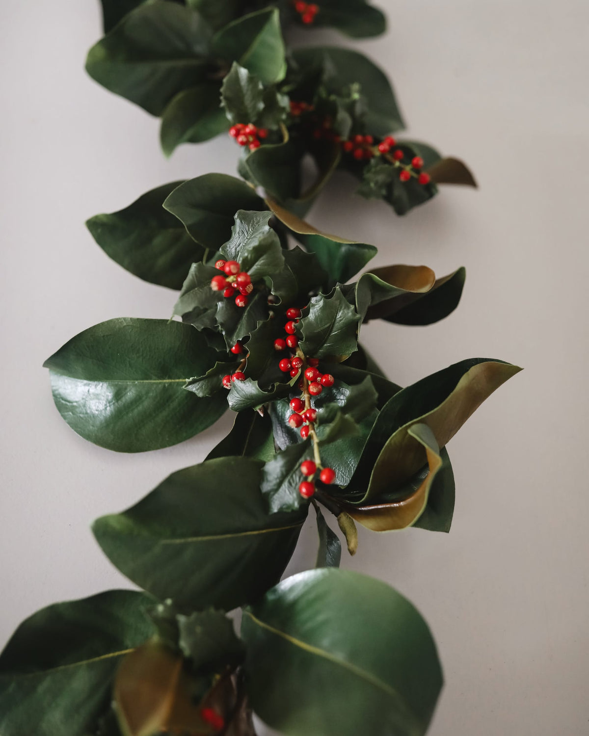 faux Magnolia Garland with Faux Holly